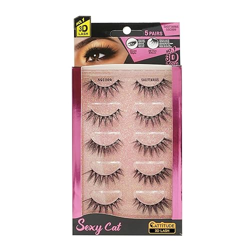 EBIN NEW YORK Cattitude 3D Lash 5 Pair - Sexy Cat 3D Lash Dramatic High Volume Extreme Length Lightweight Comfortable Wear Beautiful Winged Out Effect