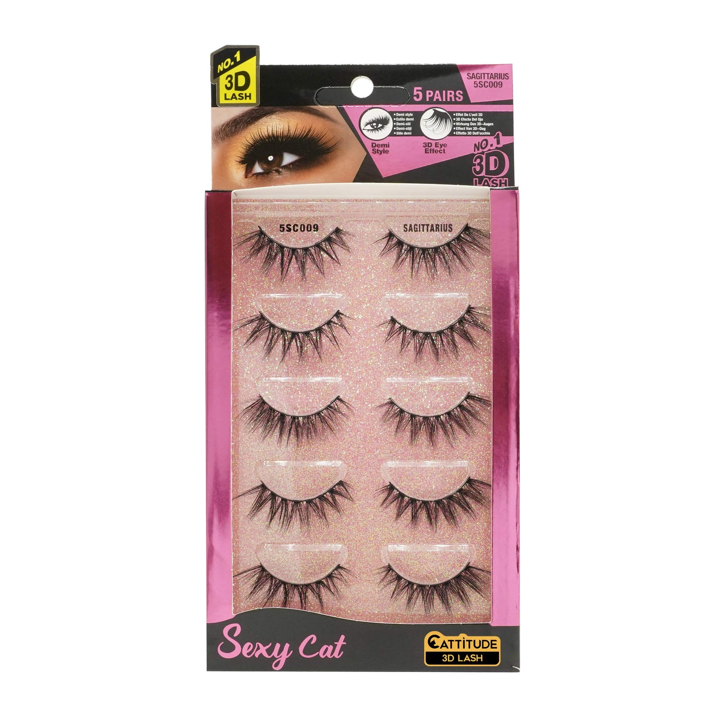 EBIN NEW YORK Cattitude 3D Lash 5 Pair - Sexy Cat 3D Lash Dramatic High Volume Extreme Length Lightweight Comfortable Wear Beautiful Winged Out Effect