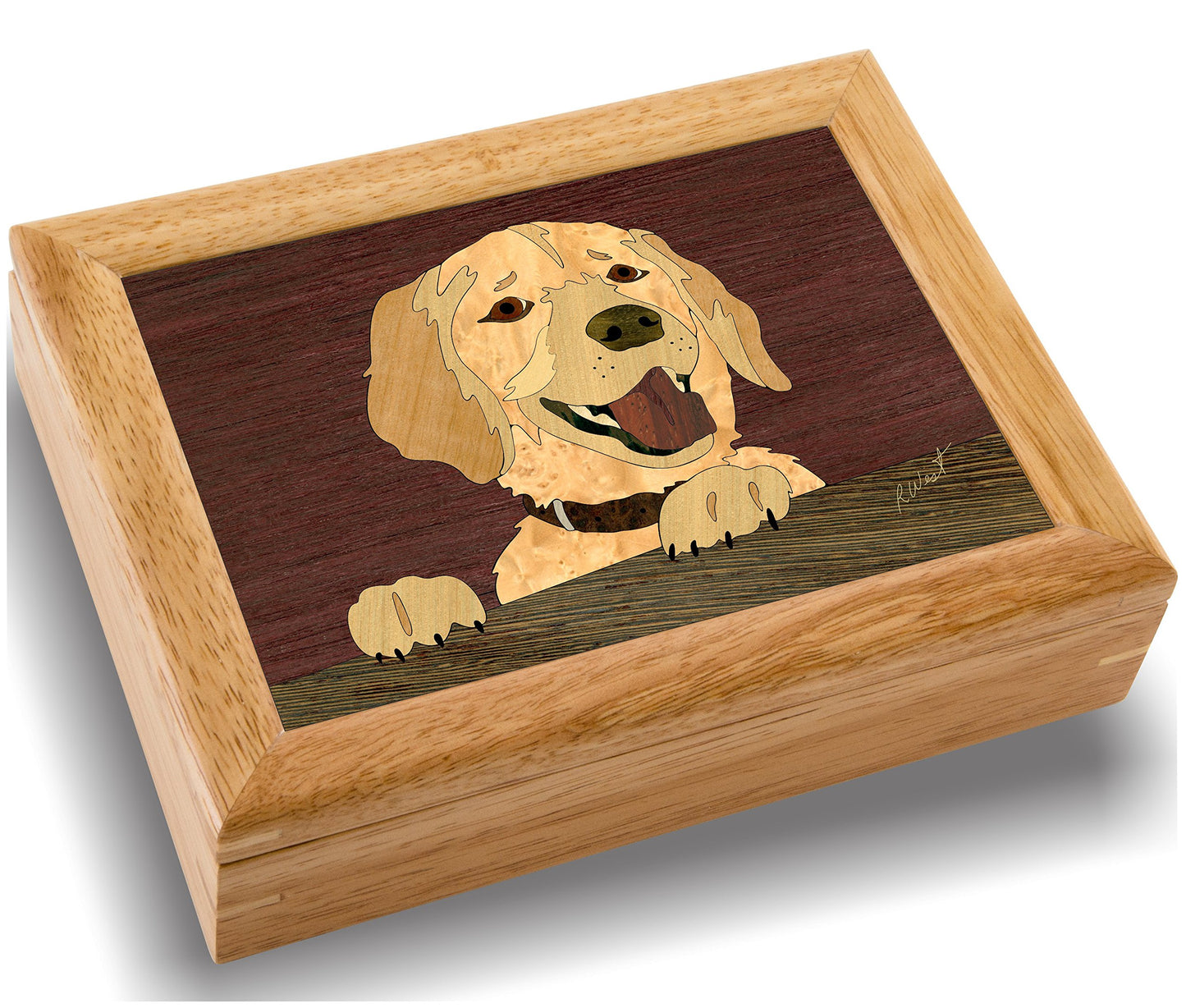 Wood Art Dog Box - Handmade in USA - Unmatched Quality - Unique, No Two are the Same - Original Work of Wood-Art. A Happy Puppy Gift, Ring, Trinket…