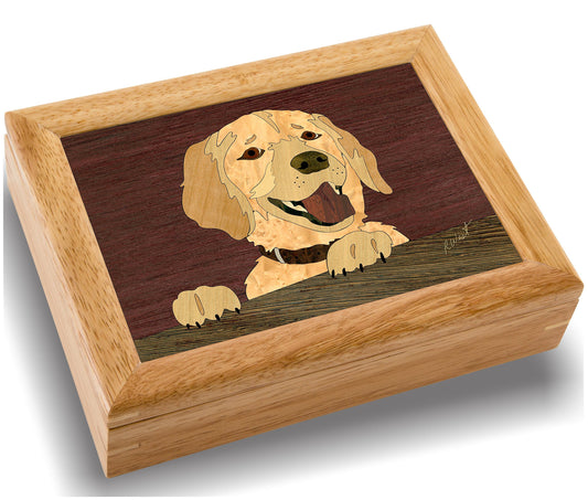Wood Art Dog Box - Handmade in USA - Unmatched Quality - Unique, No Two are the Same - Original Work of Wood-Art. A Happy Puppy Gift, Ring, Trinket…
