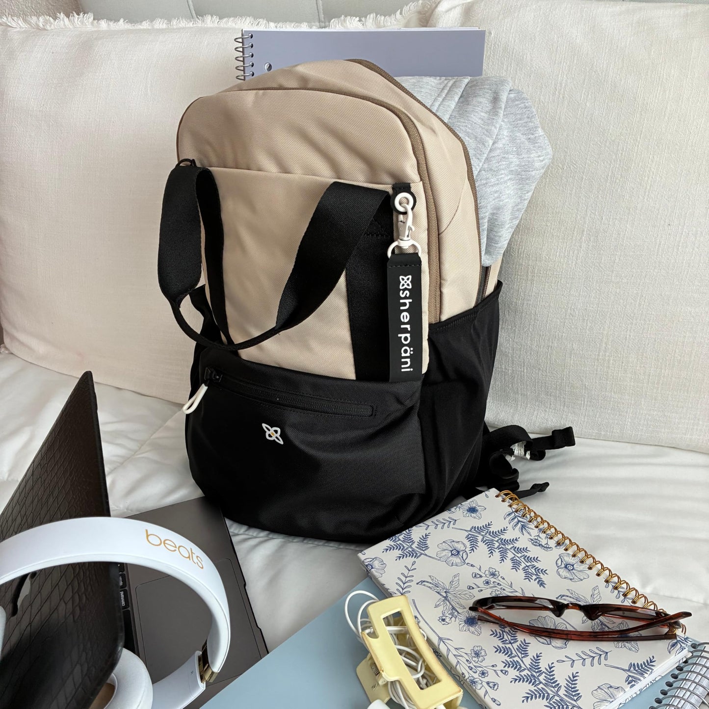 Sherpani Camden, Convertible Backpack, 3 in 1 Tote Bag, 18L Travel Backpack, Crossbody Bag for Women, Cross Body Purse, Travel Gifts, RFID Protection, Fits 13” Laptop (Con Leche)