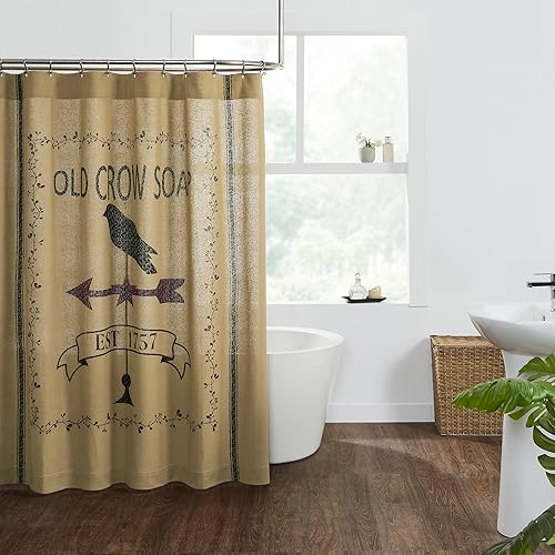 Pine Valley Quilts Burlap Natural Weathervane Crow Farmhouse Shower Curtain 72x72
