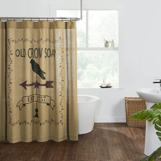 Pine Valley Quilts Burlap Natural Weathervane Crow Farmhouse Shower Curtain 72x72