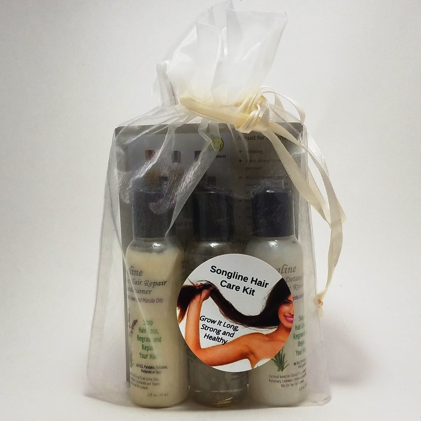 Songline Luxe Hair Care Kit With Emu Oil Enhanced Shampoo, Detangling Cream Rinse and Deep Hair Repair Conditioner - 2 oz Bottle of Each Product