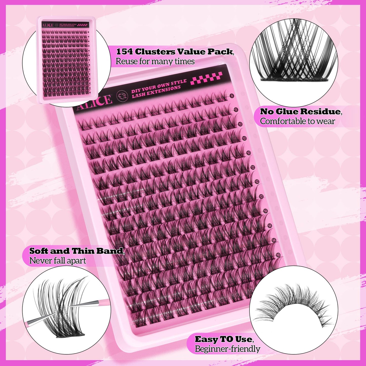 ALICE Natural Cluster Eyelash Extensions Lash Clusters DIY Lash Extensions Wispy Eyelash Clusters Individual Lashes 154pcs Beauty and Personal Care ALICE
