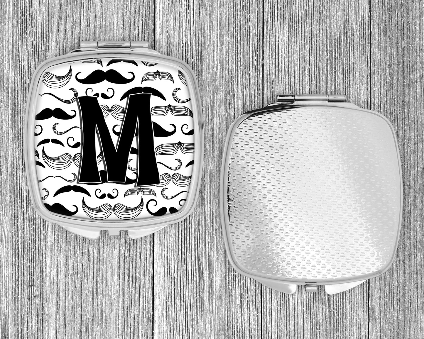Caroline's Treasures CJ2009-MSCM Letter M Moustache Initial Compact Mirror Decorative Travel Makeup Mirror for Women Girls Gifts Pocket Makeup Mirror