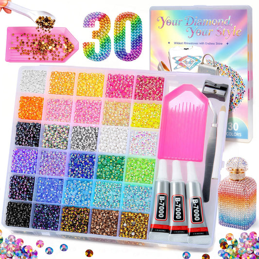 40000Pcs Jelly Rhinestones Bedazzling Kit, 30 Colors 3mm Flatback Gems for Diamond Art, Bedazzler Kit with B7000 Glue & Tools, All-in-One Bedazzling Beauty and Personal Care JGLXF Default Title