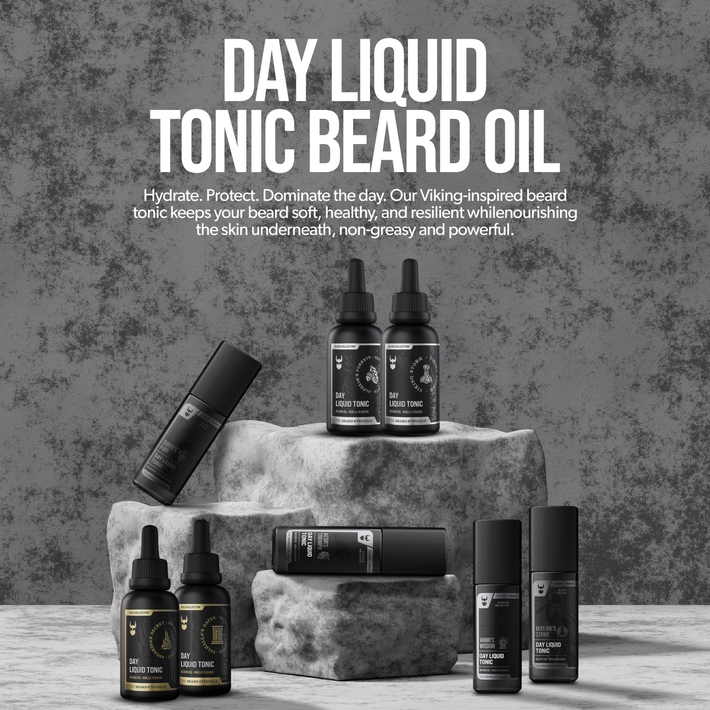 The Beard Struggle - Day Liquid Tonic Beard Oil - Silver Collection (Viking Storm) - Beard Oil for Men - Moisturize, Softens Hair, Reduces Itch - Day