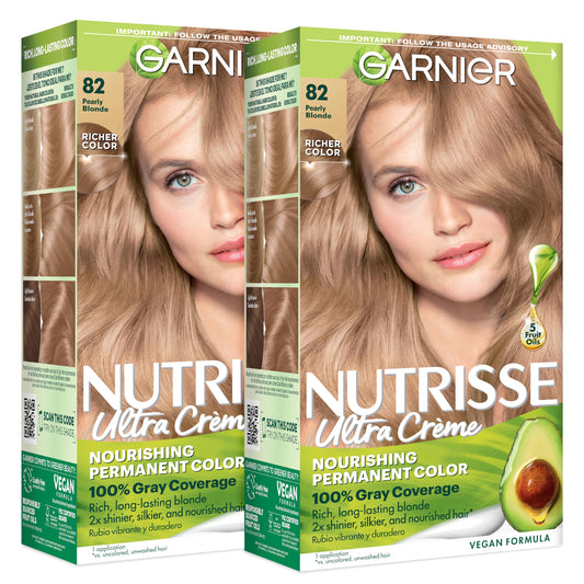 Garnier Nutrisse Ultra Crème Hair Color, Permanent Hair Dye with 100% Gray Coverage, Vegan & Cruelty-Free, 82 Pearly Blonde (Biscotti), 2 Count Beauty & Personal Care Garnier