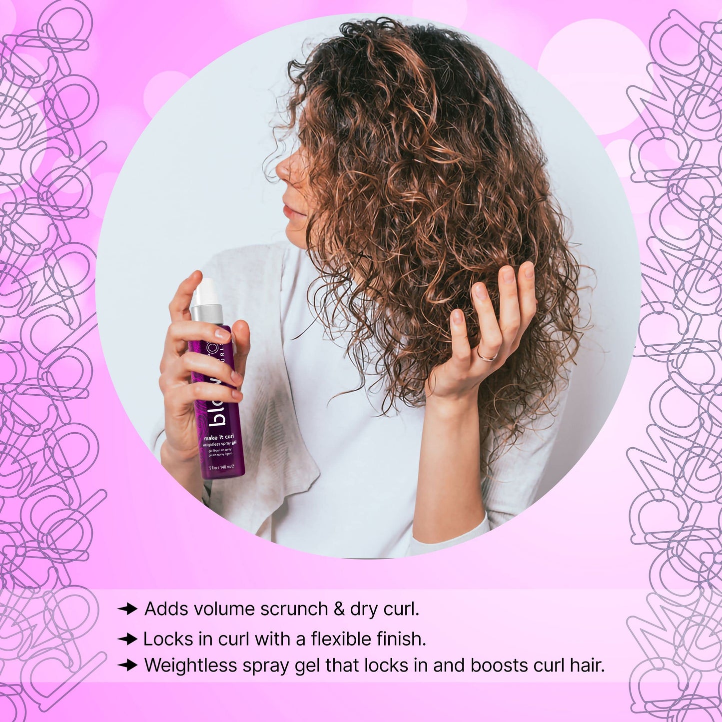 blowpro Make It Curl Weightless Spray Gel 5oz, Boost & Locks in Curl Definition, Flexible Finish, All Day Beautiful Hold, Travel-Friendly Bottle, Can