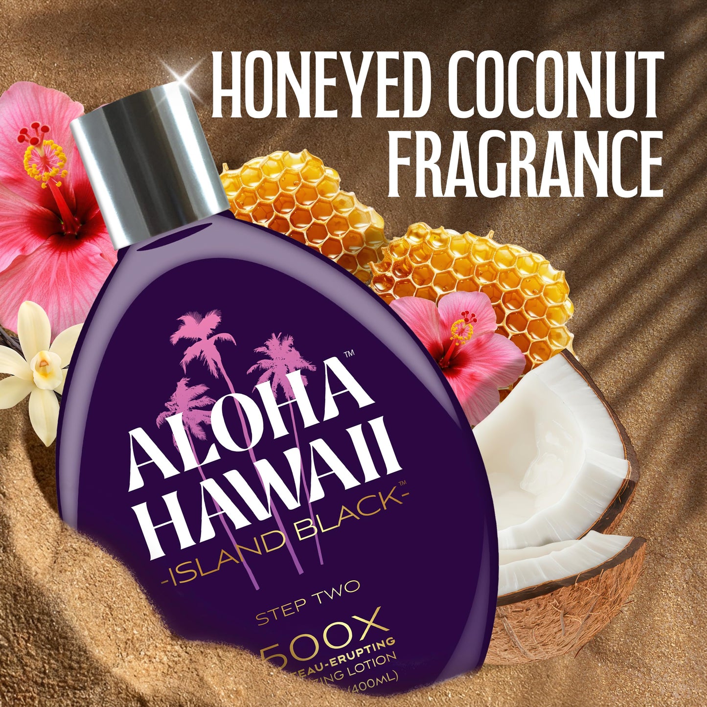 Aloha Hawaii Island Black Tanning Lotion, 500X Plateau-Erupting Bronzer with Copper Peptides, Hyaluronic Acid & Ceramides, 13.5 Fl Oz
