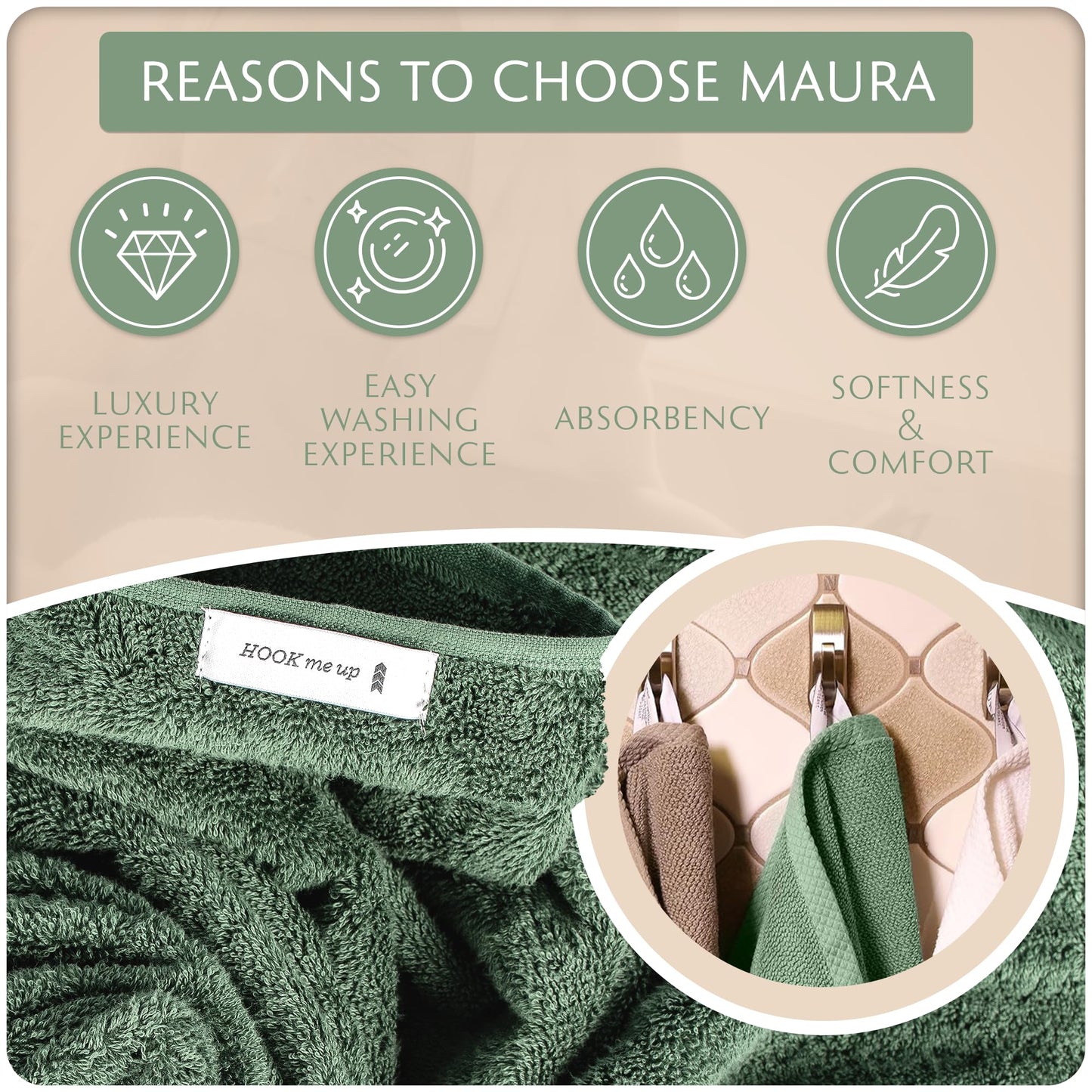 MAURA Basics Performance Bath Towels 100% Turkish Cotton with Hook Loops. Extra Large Luxury Absorbent Plush Towel Sets for Bathroom, Daily Use…