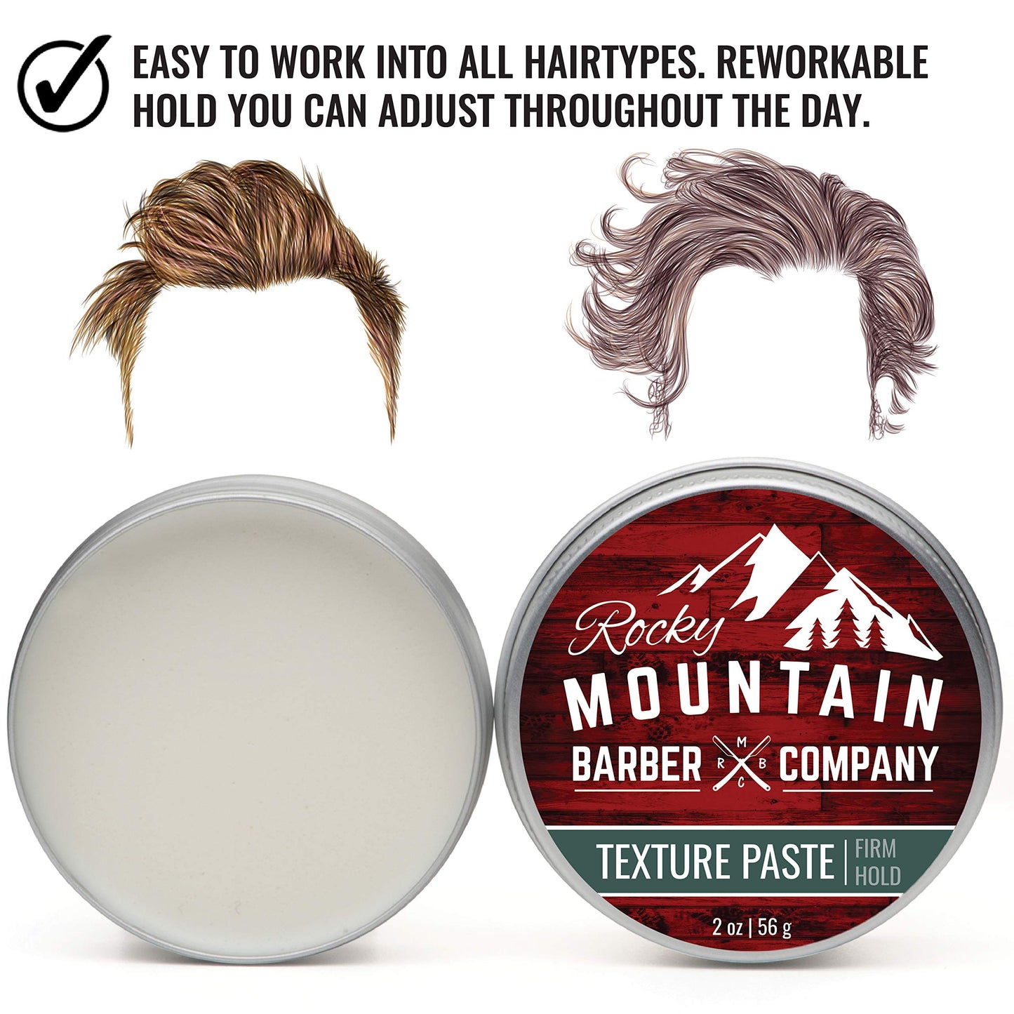 Rocky Mountain Barber Company Hair Paste for Men - Hair Styling Paste with Pliable Light-Firm Hold for All Hair Styles, Shine-Free Matte Finish - Easy