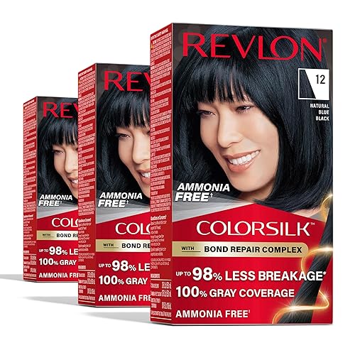 Revlon ColorSilk with Bond Repair Complex, Black Permanent Hair Color, 100% Gray Coverage, Ammonia Free Hair Dye, Vegan Keratin, 12 Natural Blue Black