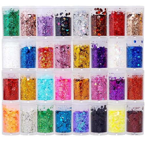 32 Pack Chunky Mix Holographic Glitter - Face Glitter, Nail Glitter, Chunky Fine Glitter, Craft Glitter for Crafts, Makeup & Body, Festival Chunky