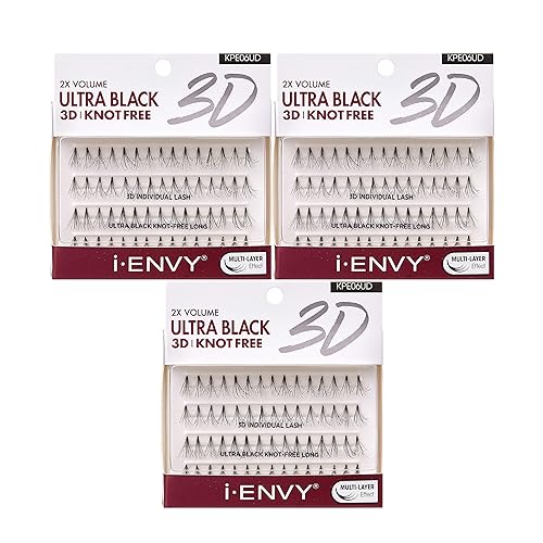 i-ENVY 2X Volume 3D Ultra Black Individual Lashes (3 PACK, Knot Free - Long)