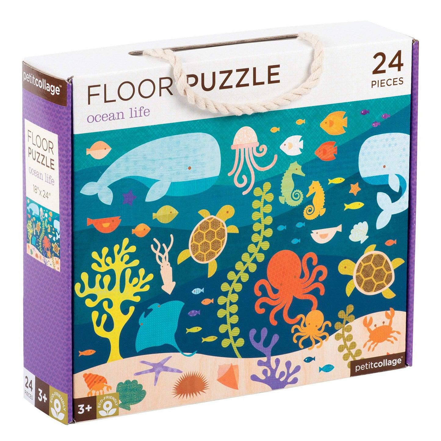 Petit Collage Floor Puzzle Ocean Life 24 Pieces | Large Puzzle for Kids | Completed Puzzle 18" x 24" | Great Gift for Kids Ages 3+