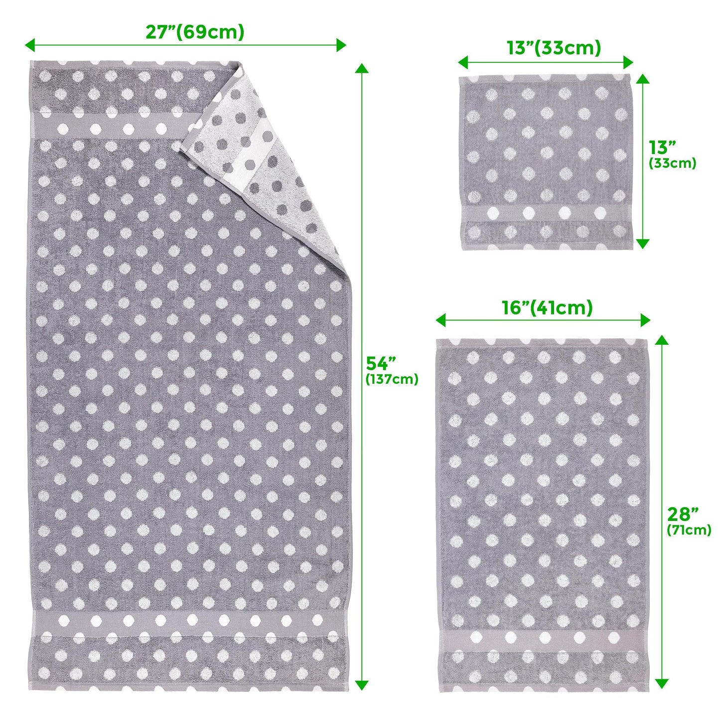 Beachland Polka Dot Bath Towel Set - Reversible Terry Cloth- Soft Cotton - Super Absorbent and Fast Drying Towels - Fade Resistant - Eco-Friendly…