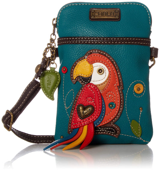 Chala Red Parrot Cellphone Crossbody Handbag - Convertible Strap Bird Lovers Fashion CHALA
