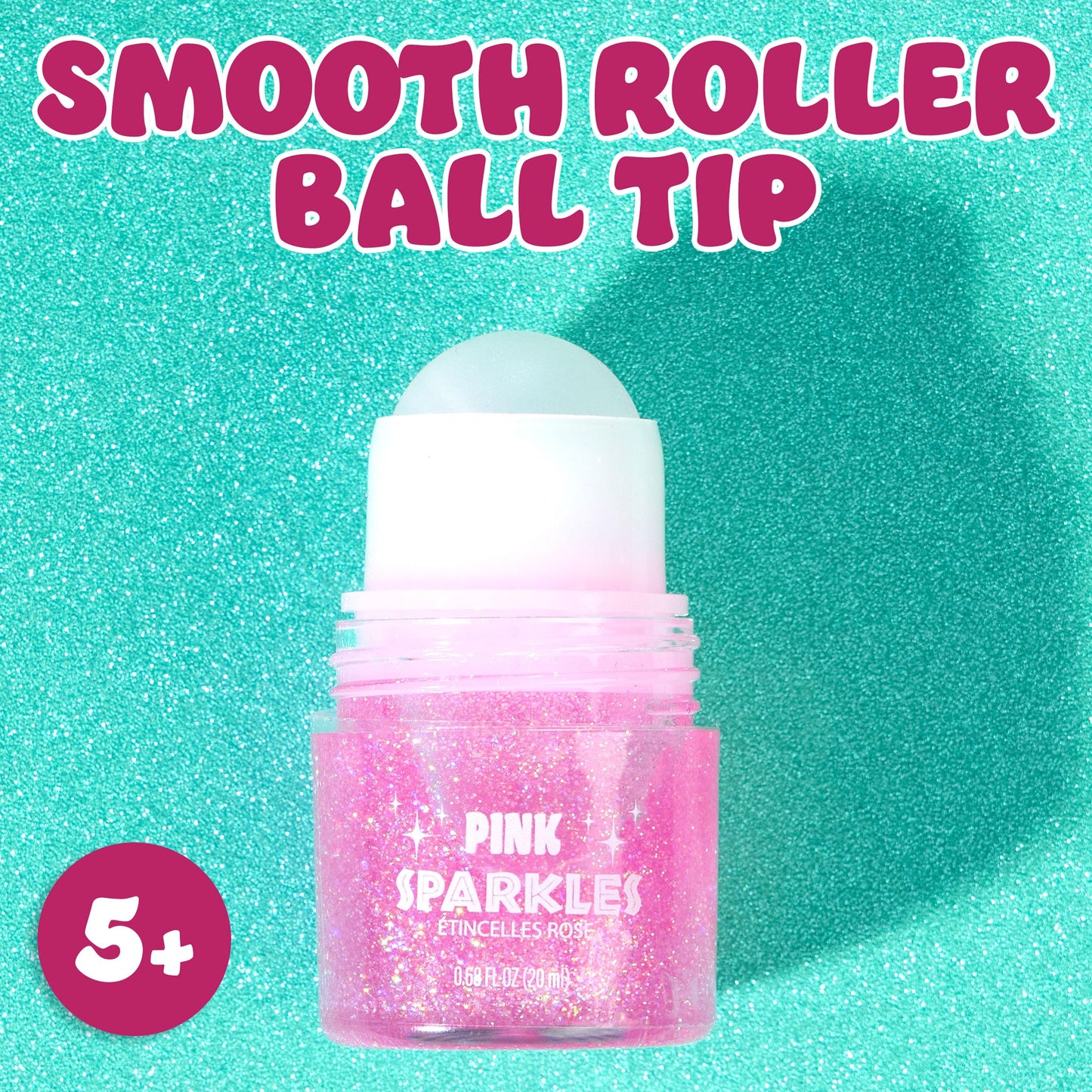 2pc Pink Sparkles Roll-On Glitter Set - Strawberry Scented Rollerball Body & Face Glitter Stick | Shimmer & Shine Makeup for Girls & Kids | Fun