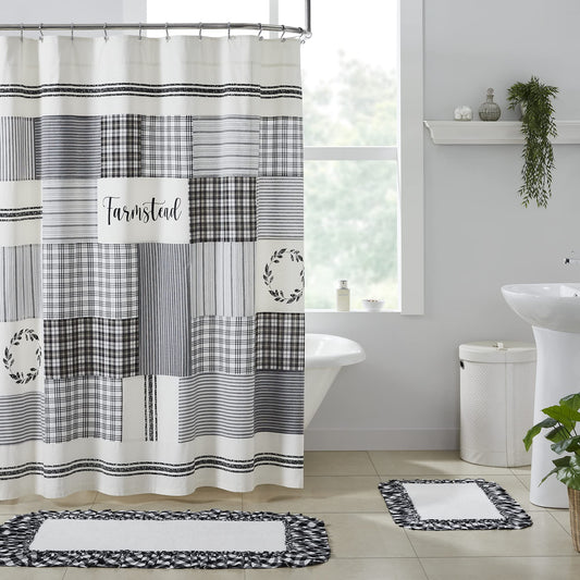 VHC Brands, Sawyer Mill™ Stenciled Patchwork Shower Curtain, Black, 72x72
