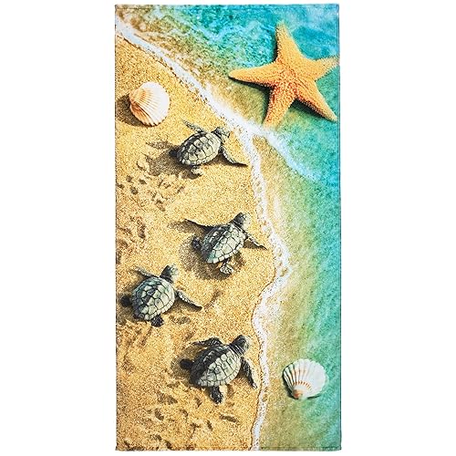 Softerry - Baby Turtles Beach Towel 30 x 60 inches (76 x 152cm) 100% Cotton Soft and Absorbent (30 in x 60 in, Baby Turtles)