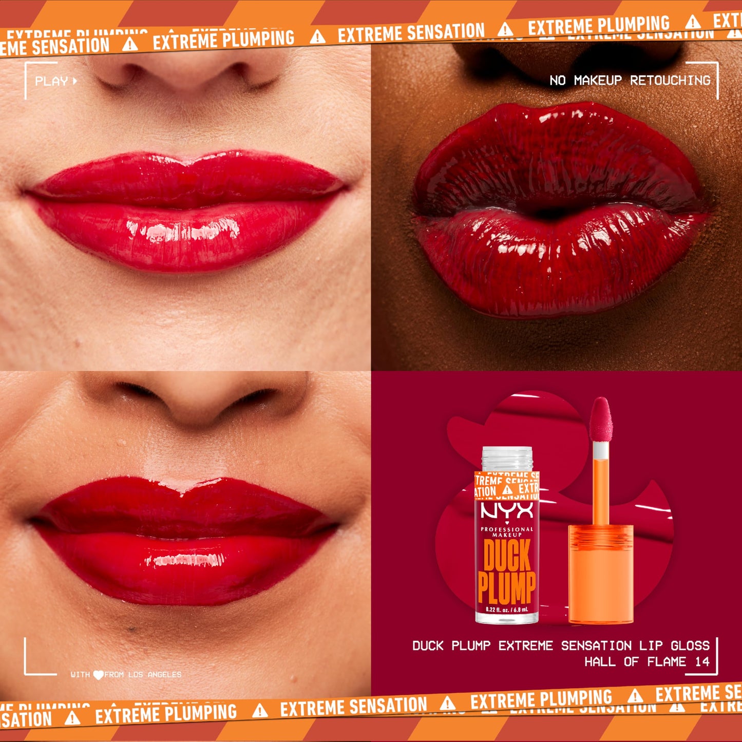 NYX PROFESSIONAL MAKEUP Duck Plump High Pigment Plumping Lip Gloss with Spicy Ginger, Vegan Lip Makeup - Hall Of Flame (True Red)