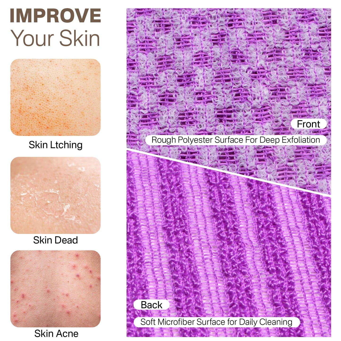 Yiclick Dual-Textured Exfoliating Washcloth Towel - Back Scrubber for Use in Shower Bath, Exfoliating Body Scrubber Exfoliator, Japanese Exfoliate Beauty and Personal Care Yiclick