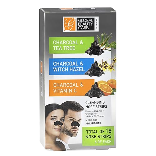 Global Beauty Care Premium 18 Nose Cleansing Strips VARIETY PACK Charcoal with Tea Tree, Witch Hazel, & Vitamin C For Blackheads Removal Strips - 18