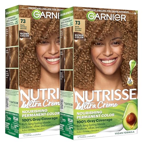 Garnier Nutrisse Ultra Crème Hair Color, Permanent Hair Dye with 100% Gray Coverage, Vegan & Cruelty-Free, 73 Dark Golden Blonde (Honey Dip), 2 Count