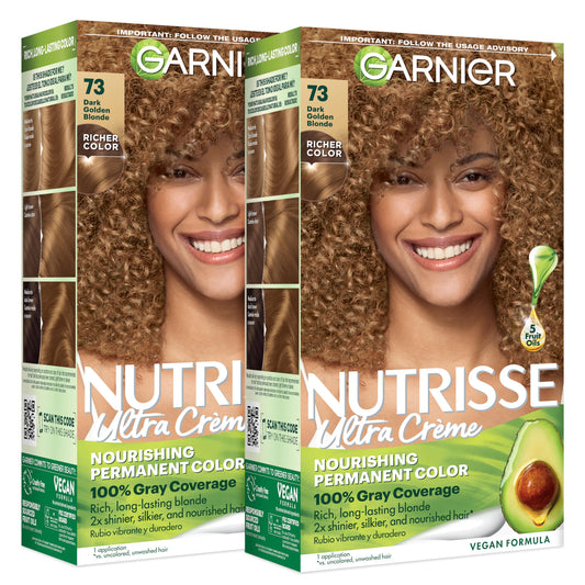 Garnier Nutrisse Ultra Crème Hair Color, Permanent Hair Dye with 100% Gray Coverage, Vegan & Cruelty-Free, 73 Dark Golden Blonde (Honey Dip), 2 Count Beauty & Personal Care Garnier