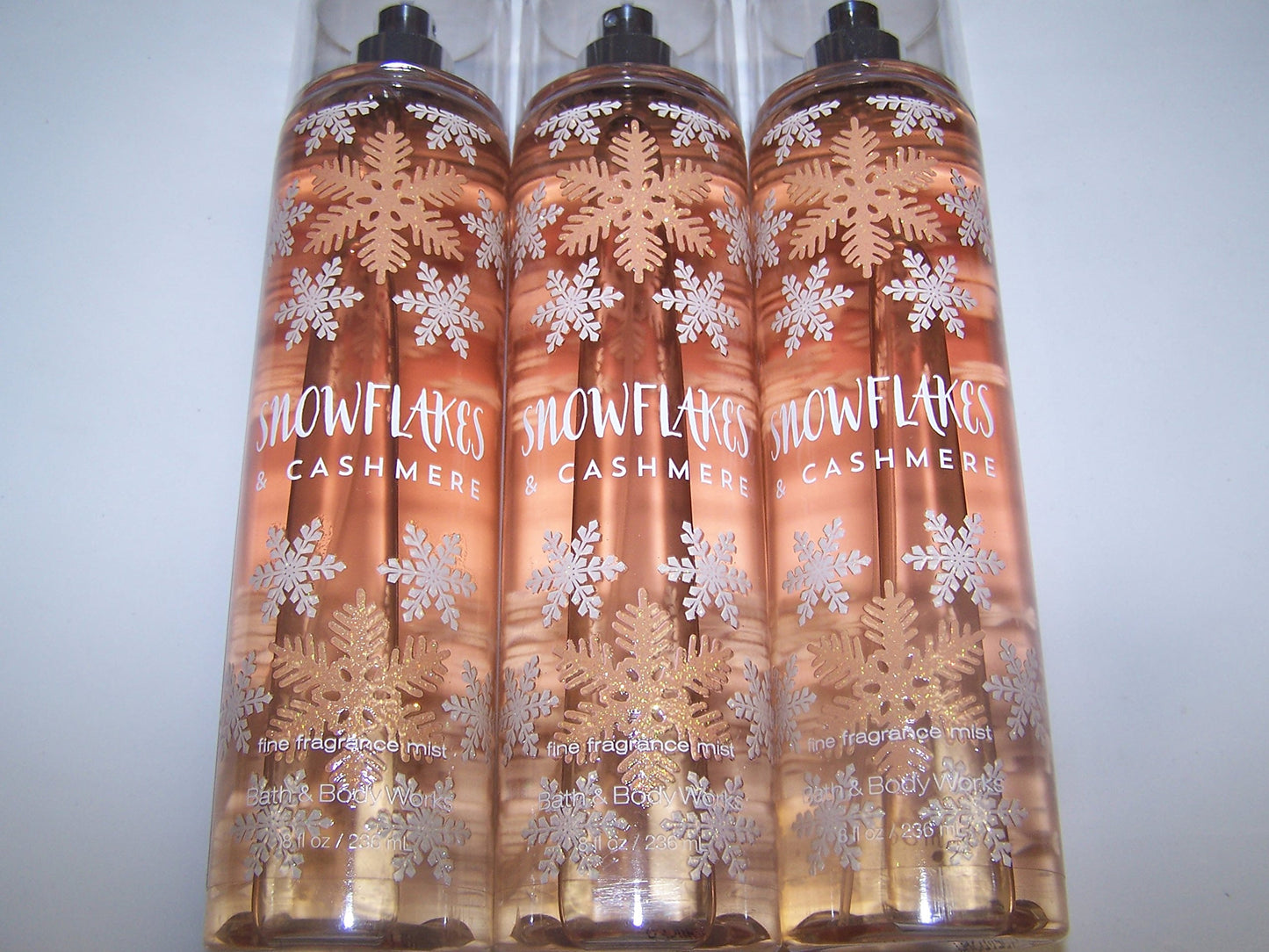 Lot of 3 Bath & Body Works Snowflakes & Cashmere Fine Fragrance Mist 8 fl oz each