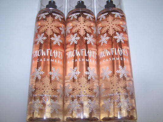 Lot of 3 Bath & Body Works Snowflakes & Cashmere Fine Fragrance Mist 8 fl oz each