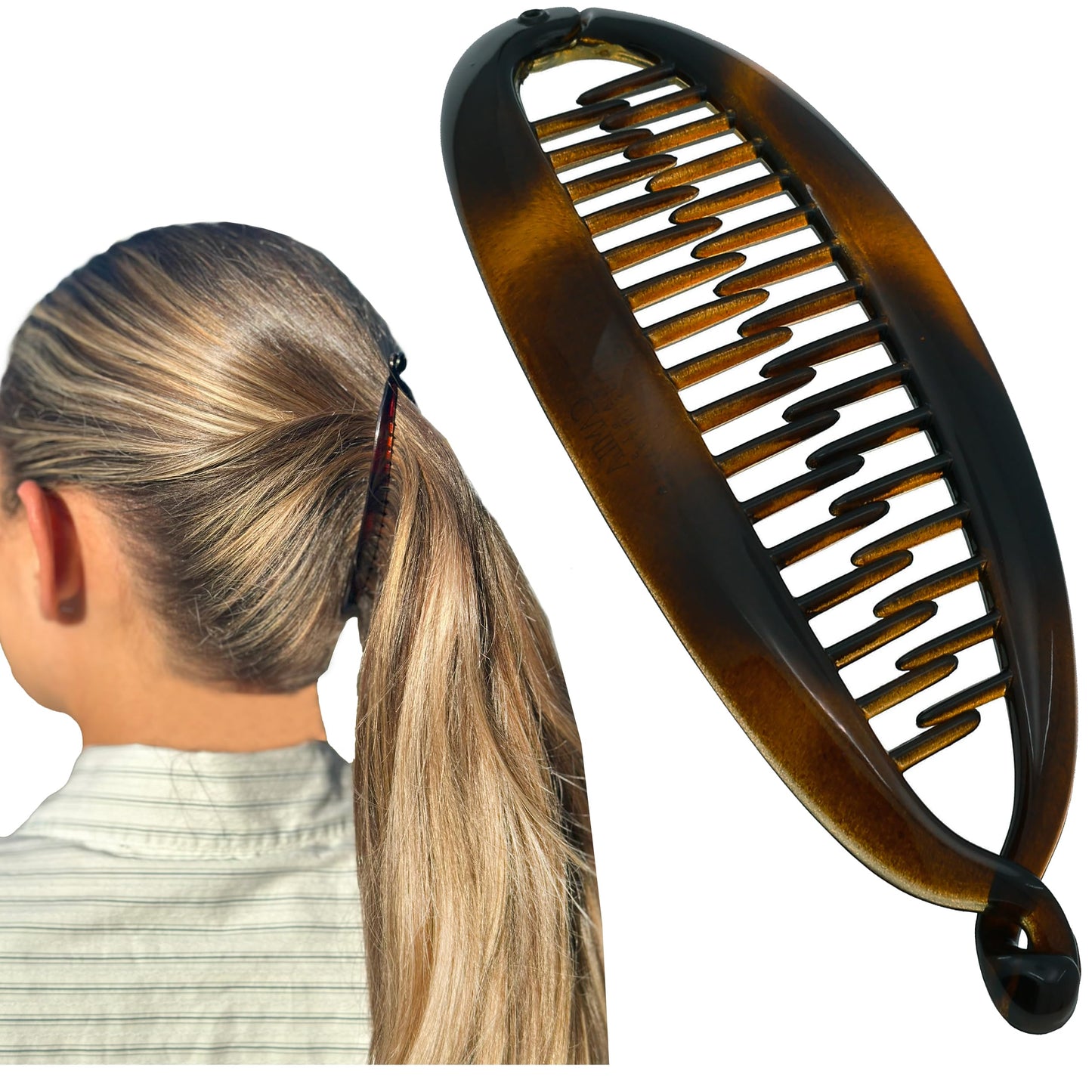 Camila Paris CP5 4.5 inch French Banana Clip Hair Comb Classic Girls Updo Flexible Ponytail Holder Interlocking Banana Combs, Fashion Durable Styling