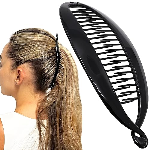 Camila Paris NV135 French Extra Large Banana Clip Hair Comb, Classic Banana Clips Hair for Thick Hair Ponytail Holder Interlocking Styling Clips