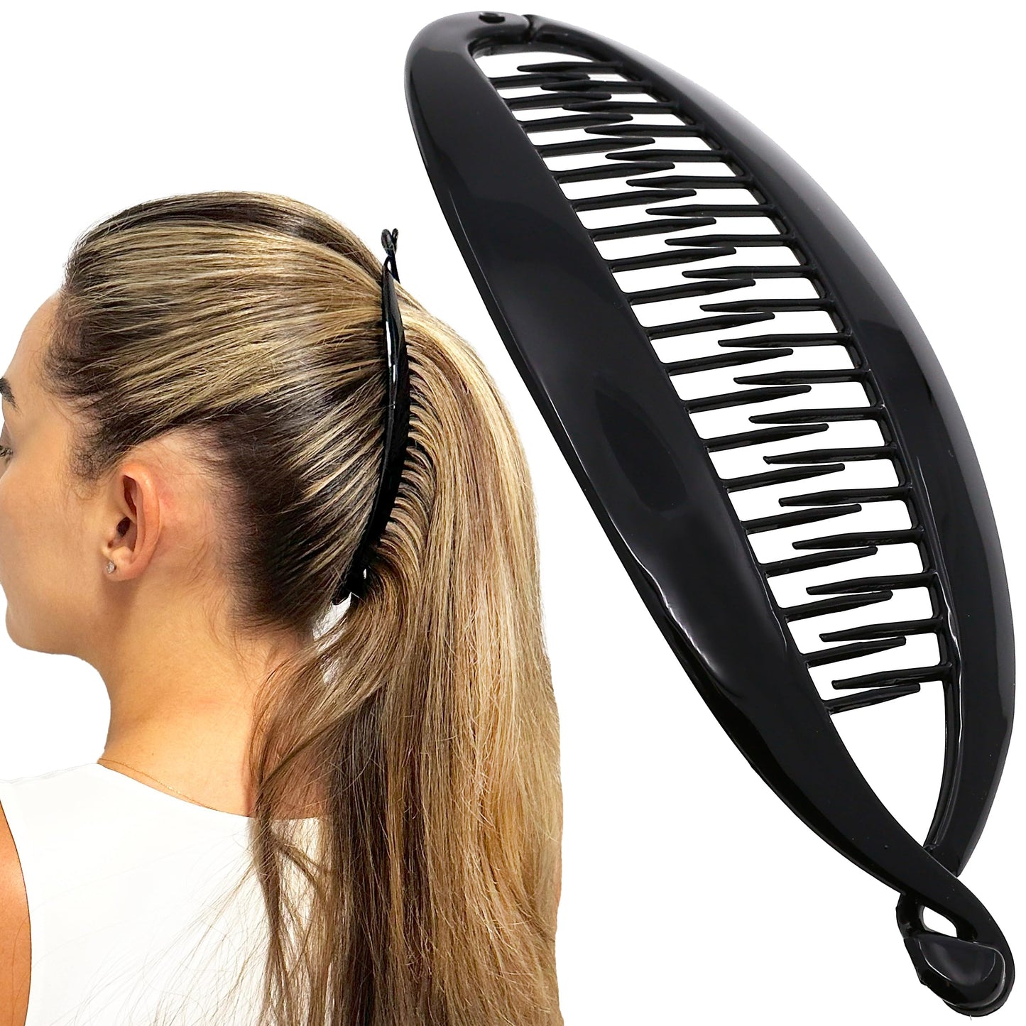Camila Paris NV135 French Extra Large Banana Clip Hair Comb, Classic Banana Clips Hair for Thick Hair Ponytail Holder Interlocking Styling Clips