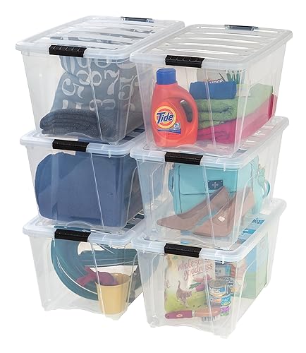 IRIS USA 54 Qt Stackable Plastic Storage Bins with Lids, 6 Pack - BPA-Free, Made in USA - See-Through Organizing Solution, Latches, Durable Nestable…