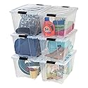 IRIS USA 54 Qt Stackable Plastic Storage Bins with Lids, 6 Pack - BPA-Free, Made in USA - See-Through Organizing Solution, Latches, Durable Nestable…