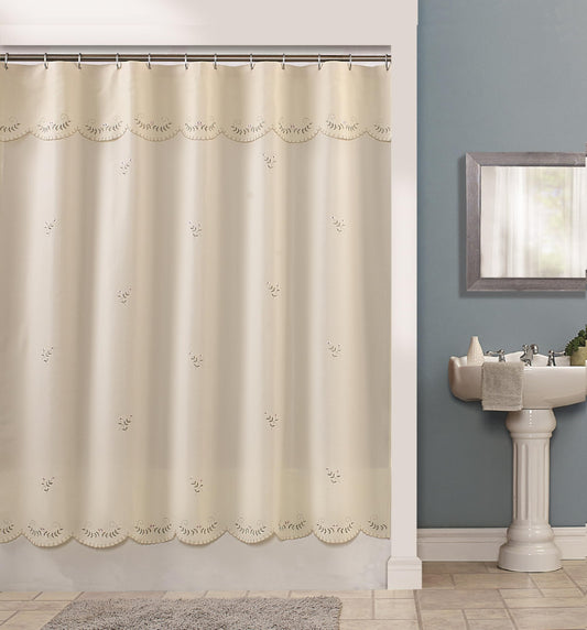 Today's Curtain, Forget-Me-Not Shower Curtain, Ecru/Rose, 70" W x 72" L, with Valance