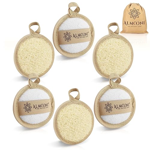 Almooni Natural Loofah Exfoliating Facial Scrubber, Made with Natural Egyptian Shower Loofah Sponge, Bath Shower Loofah Sponge for Women and Men,