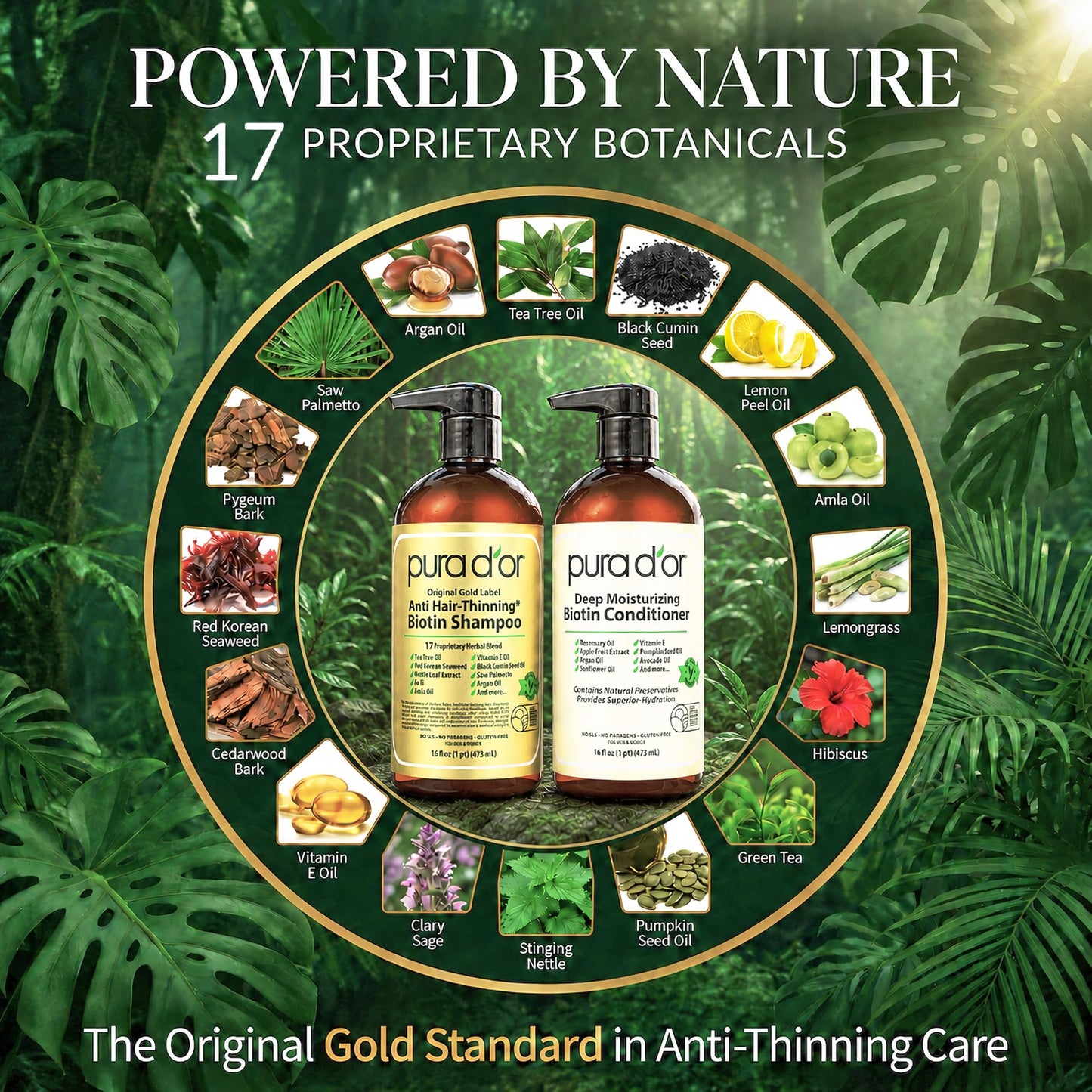 PURA D'OR Anti-Thinning Biotin Shampoo & Hair Regrowth Conditioner, CLINICALLY TESTED Effective Results, Thickening Herbal Blend For Women & Men Beauty and Personal Care PURA D'OR