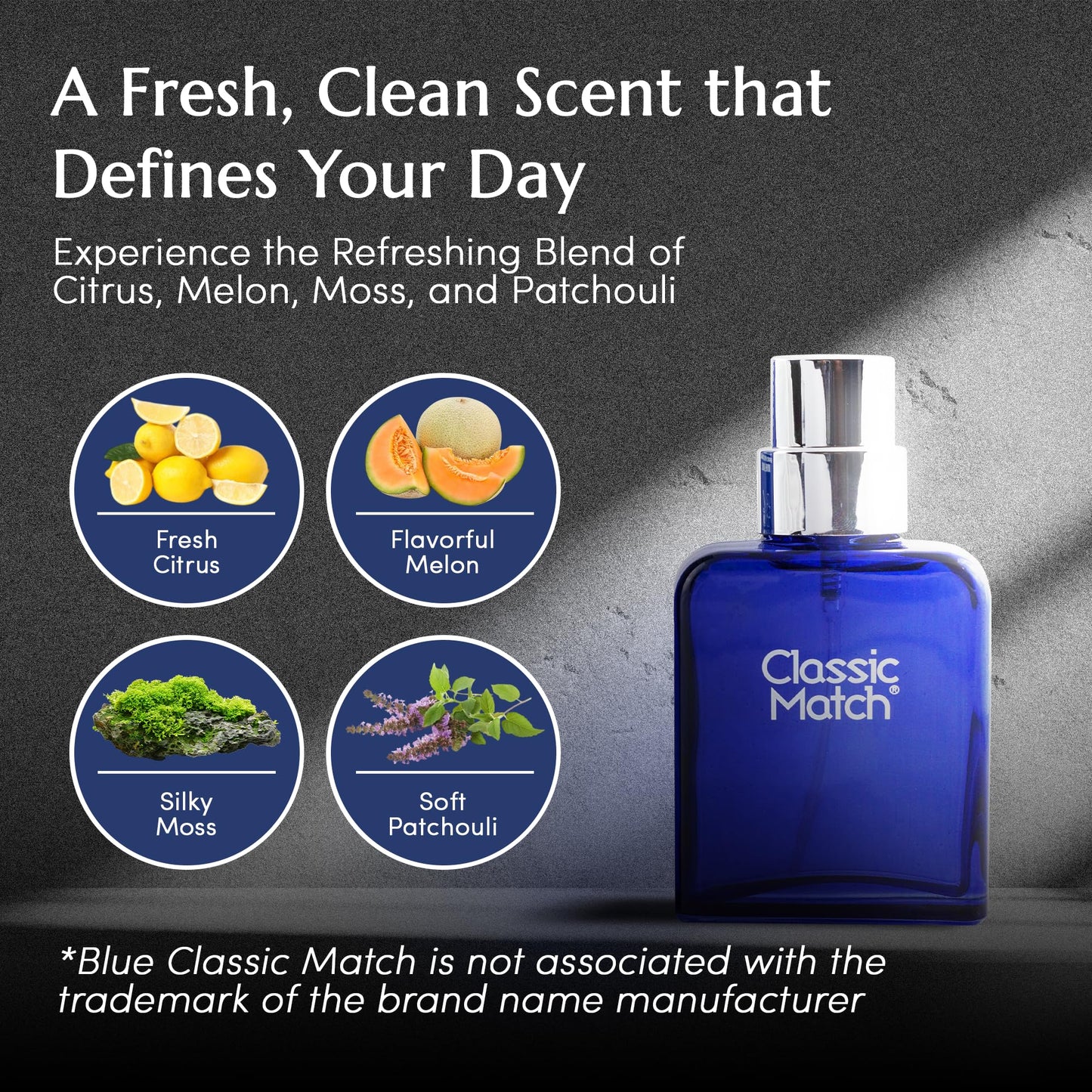 PB ParfumsBelcam Blue Classic Match Eau de Toilette Spray for Men - Modern Citrus Fougere Fragrance, Notes of Melon, Moss and Patchouli, Cologne