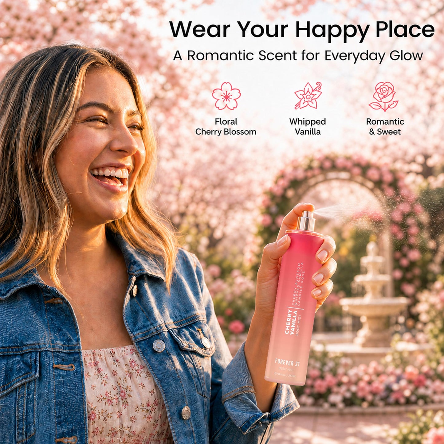 Forever 21 Cherry Vanilla Body Spray Mist | Lightweight & Sweet Everyday Scent | Sweet Body Spray with Cherry Blossom Top Notes, Whipped Vanilla