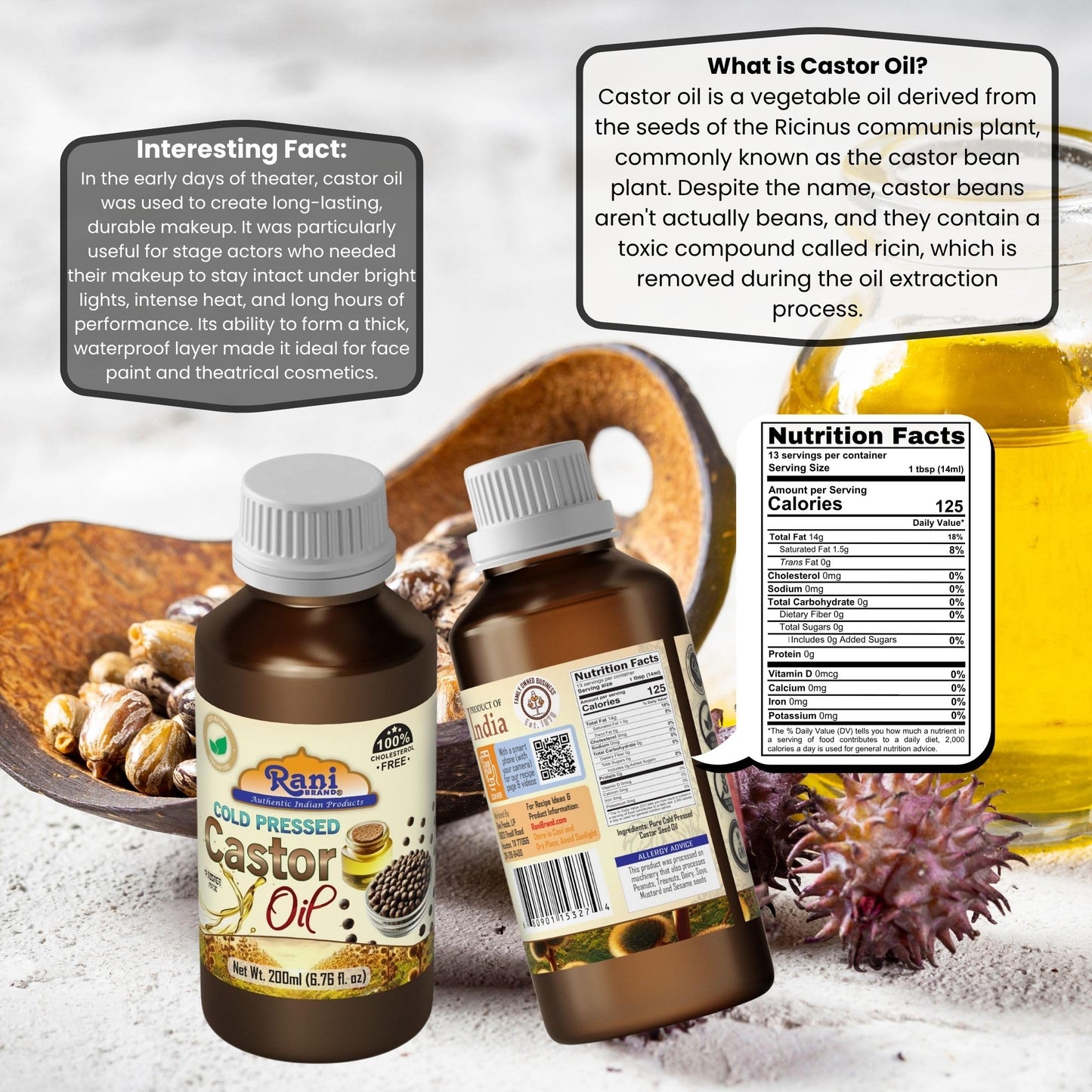 Rani Castor Oil 6.76 Ounce (200ml) Cold Pressed | 100% Natural | NON-GMO | Kosher | Vegan | Gluten Free | Indian Origin