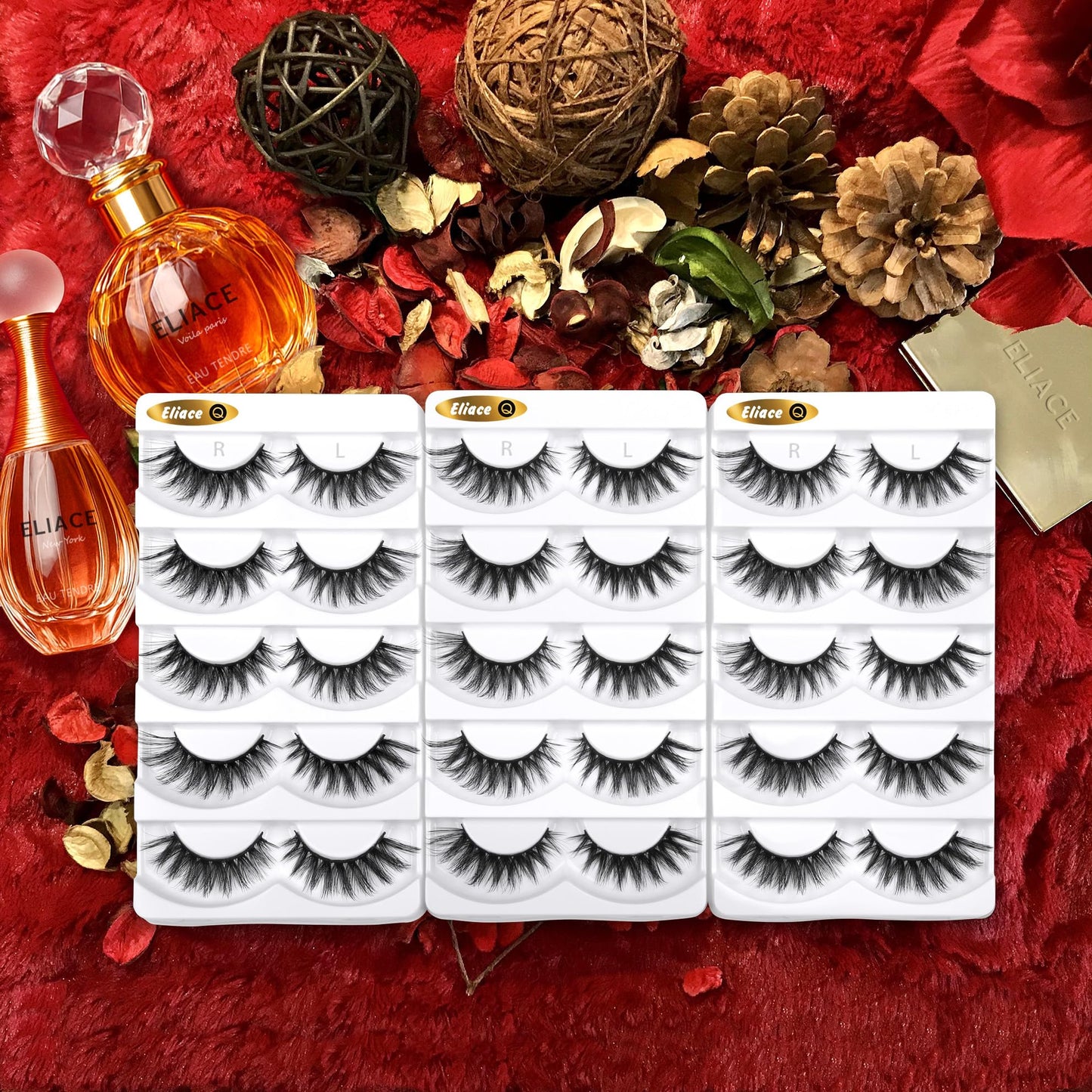 Eliace False Eyelashes 15 Pairs Cat Eye-Lashes 3D Mink Lashes,Spiky Wispy Natural Long Faux Mink Lashes Strips Soft & Reusable Makeup Professional