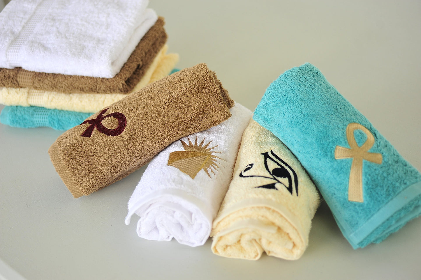 Eastern Touch 600 GSM Egyptian Cotton 6- Piece Towel Set, Ocean Egyptian Key of Life