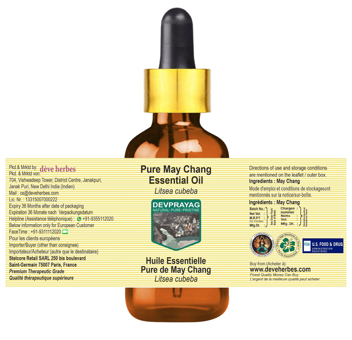 Devprayag May Chang Essential Oil (Litsea cubeba) with Glass Dropper - Pure - Non-Sticky - Non-Greasy - Lightweight - Men & Women - All Skin Types Beauty and Personal Care DEVPRAYAG