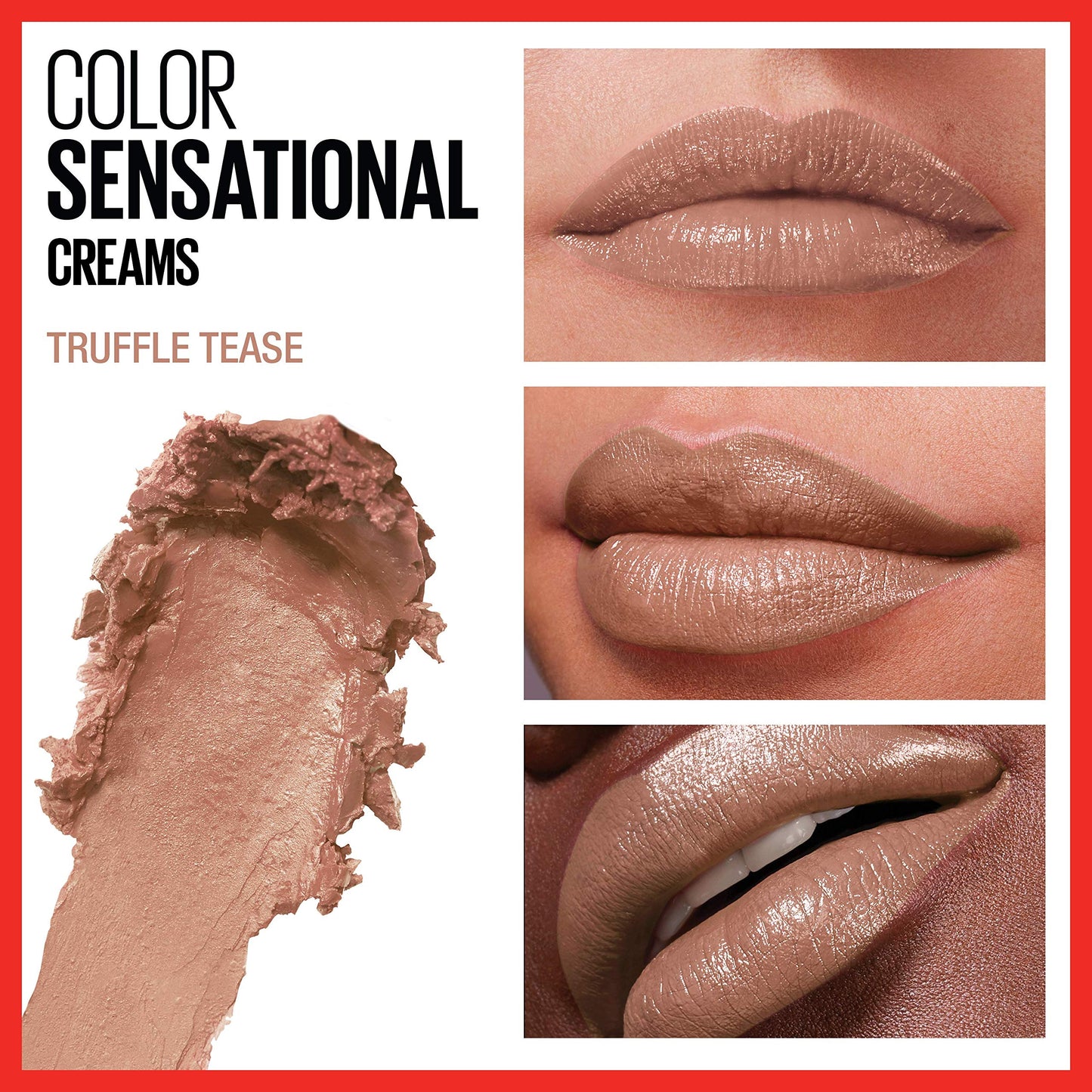 Maybelline Color Sensational Lipstick, Lip Makeup, Cream Finish, Hydrating Lipstick, Nude, Pink, Red, Plum Lip Color, Truffle Tease, 0.15 oz;