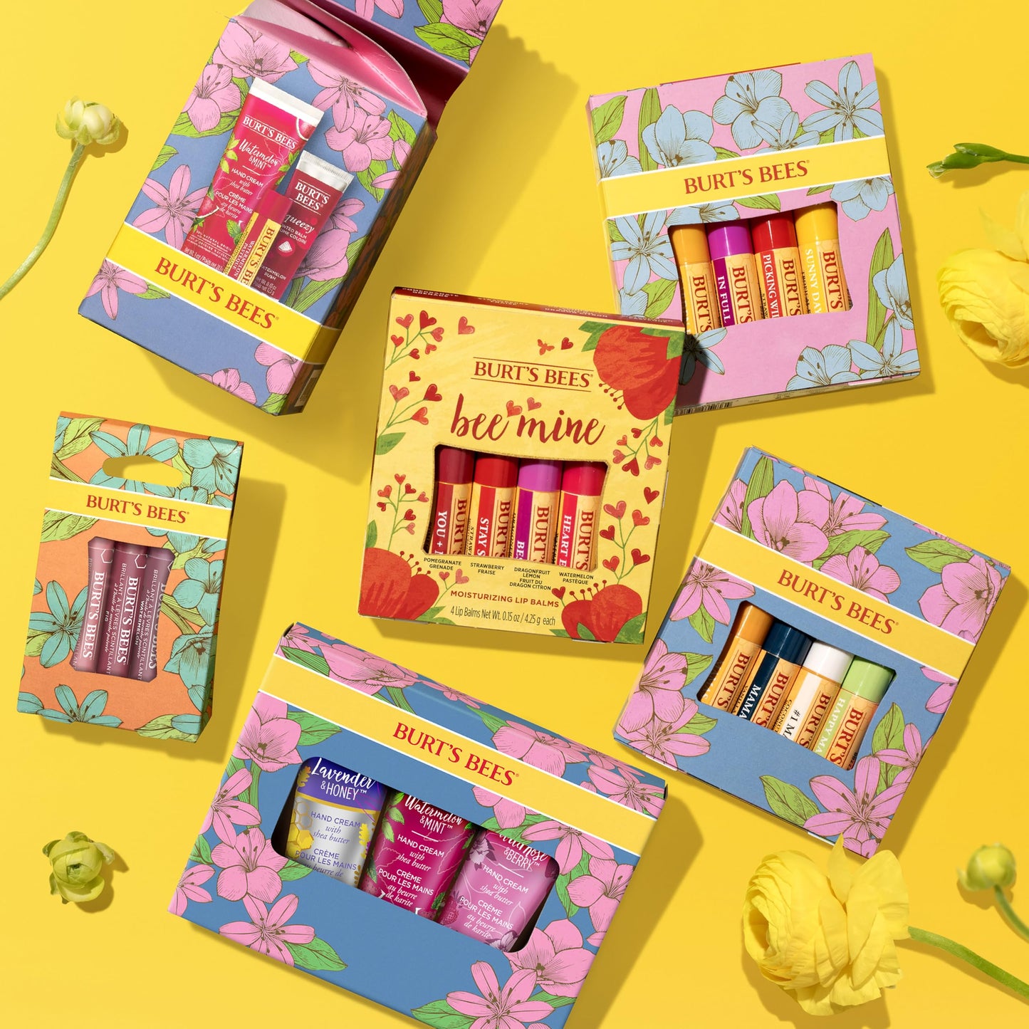 Burt's Bees Gifts Ideas - In Full Bloom Lip Balm Set, Original Beeswax, Dragonfruit Lemon, Tropical Pineapple & Strawberry, Natural Origin Lip