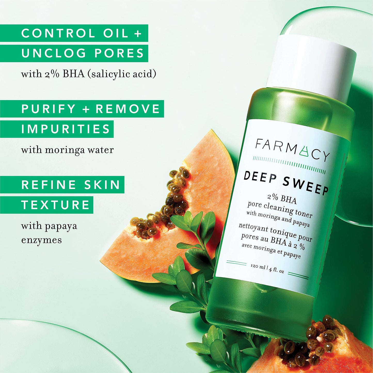 Farmacy 2% Salicylic Acid Toner for Face - Deep Sweep Gentle BHA Exfoliant for Oily Skin - Refines Texture with Papaya Enzymes & Moringa Water for a